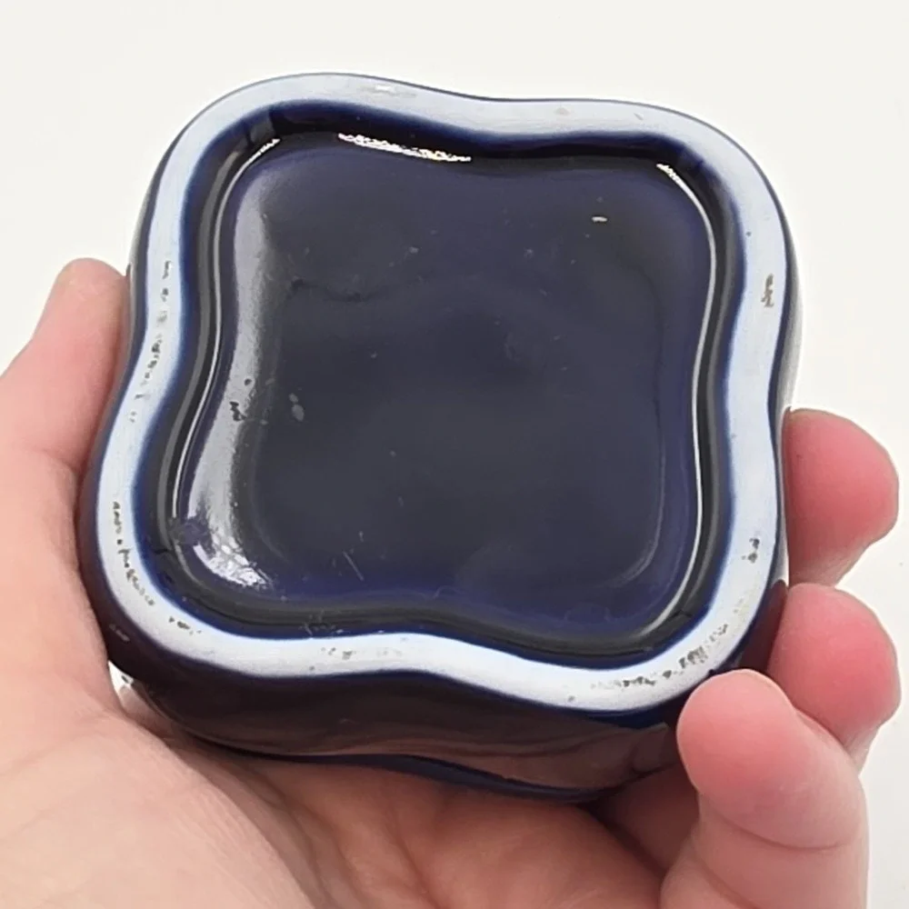 Vintage Japanese Cobalt Blue Ceramic Trinket Box Hand Painted Floral Jewelry Box